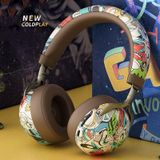 VJ086 Graffiti Headset Wireless Sports Bluetooth Headset Water Transfer Color Print Headset  Support TF  FM(Dazzle Colour)