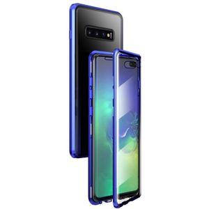 For Samsung Galaxy S10+ Magnetic Metal Frame Double-sided Tempered Glass Case(Blue Purple)
