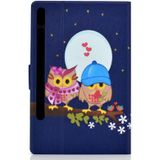 For Samsung Galaxy Tab S7 T870 Electric Pressed Left Right Flat Leather Case with Sleep Function Pen Cover & Card Slot & Holder(Couple Owls)