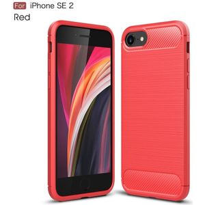 For  iPhone SE 2020 Brushed Texture Carbon Fiber TPU Case(Red)