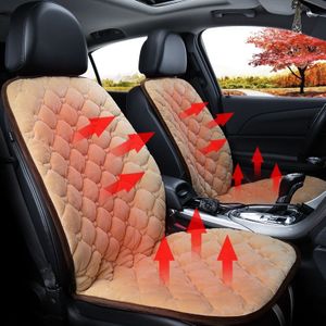 Car 12V Front Seat Heater Cushion Warmer Cover Winter Heated Warm  Double Seat (Beige)