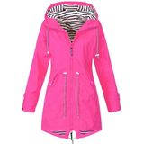 Women Waterproof Rain Jacket Hooded Raincoat  Size:XXXXL(Rose Red)