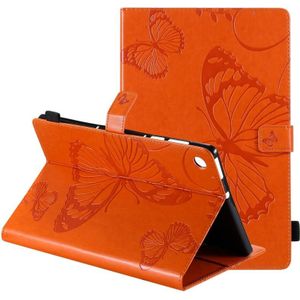 For Lenovo Tab M10 Plus TB-X606F Pressed Printing Butterfly Pattern Horizontal Flip Leather Case with Holder & Card Slots & Wallet & Sleep / Wake-up Function (Orange)