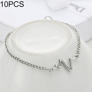 10 PCS Simple Personality Bileklik Ecg Figure Lightning Bracelet Couple Heartbeat Frequency Bracelet