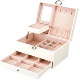 Multi-Function Storage Box Leather Jewelry Box Multi-Layer Large-Capacity Jewelry Organizer(White)