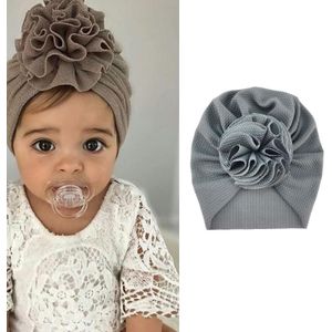 5 PCS Baby Sun Flower Hedging Cap Solid Color Turban Hat  Size: One Size(Gray )