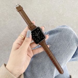 Krokodil textuur lederen vervangende band horlogeband voor Apple Watch Series 6 & SE & 5 & 4 40mm / 3 & 2 & 1 38mm (warm bruin)