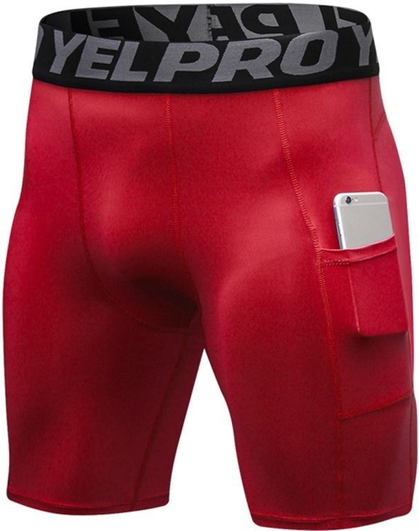 Sports Running Training Zweet Wicking Quick Drying Stretch Strakke Shorts Met Pocket (Kleur: Rood formaat: M)