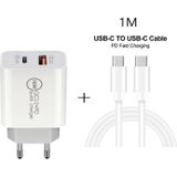 18W PD 3.0 Type-C / USB-C + QC 3.0 USB Dual Fast Charging Universal Travel Charger with Type-C / USB-C to Type-C / USB-C Fast Charging Data Cable  EU Plug