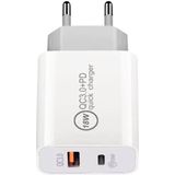 18W PD 3.0 Type-C / USB-C + QC 3.0 USB Dual Fast Charging Universal Travel Charger with Type-C / USB-C to Type-C / USB-C Fast Charging Data Cable  EU Plug