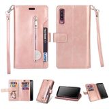 For Samsung Galaxy A70 Multifunctional Zipper Horizontal Flip Leather Case with Holder & Wallet & 9 Card Slots & Lanyard(Rose Gold)