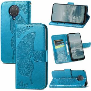 For Nokia 6.3 Butterfly Love Flower Embossed Horizontal Flip Leather Case with Bracket / Card Slot / Wallet / Lanyard(Blue)