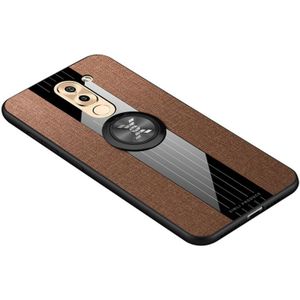 For Huawei Honor 6X XINLI Stitching Cloth Textue Shockproof TPU Protective Case with Ring Holder(Brown)