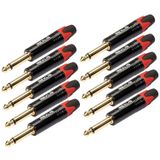 10 PCS TC202 6.35mm Gold-plated Mono Sound Welding Audio Adapter Plug(Red)