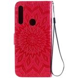 Pressed Printing Sunflower Pattern Horizontal Flip PU Leather Case for Huawei P Smart Z / Y9 Prime (2019)  with Holder & Card Slots & Wallet & Lanyard (Red)