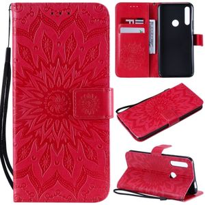 Pressed Printing Sunflower Pattern Horizontal Flip PU Leather Case for Huawei P Smart Z / Y9 Prime (2019)  with Holder & Card Slots & Wallet & Lanyard (Red)