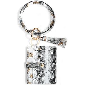 Wrist Ring PU Leather Card Case Key Chain Coin Purse(White Snake )