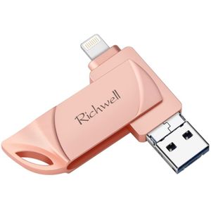 Richwell DXZ65 USB Flash Disk 32G 3 in 1 micro USB + 8 pin + USB 3 0 compatibel IPhone & IOS (Rose goud)