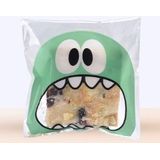 100 PCS Cute Big Teech Mouth Monster Plastic Bag Wedding Birthday Cookie Candy Gift OPP Packaging Bags  Gift Bag Size:10x10cm(Green)