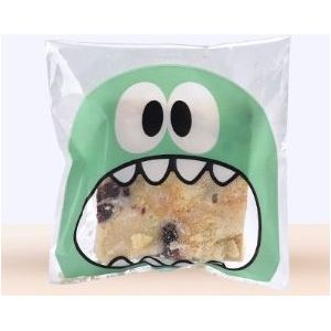 100 PCS Cute Big Teech Mouth Monster Plastic Bag Wedding Birthday Cookie Candy Gift OPP Packaging Bags  Gift Bag Size:10x10cm(Green)