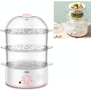 LINGRUI Timer Mini Multi-Function Egg Cooker Automatic Power Off Home Breakfast Machine  CN Plug  Specification:Three Layers(Pink)