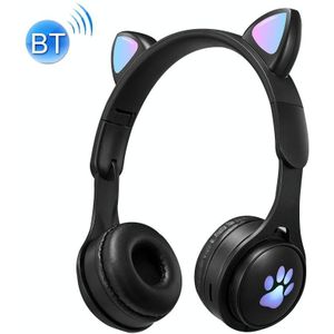 B30 Cat Paw Cat Ears Colorful Luminous Foldable Bluetooth Headset with 3.5mm Jack & TF Card Slot(Black)