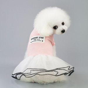 Pet Clothes Dog Summer Breathable Striped Skirt  Size:M(Pink)