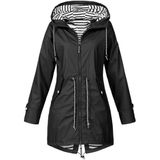 Vrouwen Waterproof Rain Jacket Hooded Regenjas  Maat:XXXL(Zwart)