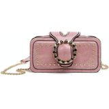 Rivet Clip Shoulder Bag Small Square Bag Ladies Messenger Handbag (Pink)