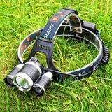 Strong Light Long-Range Rechargeable Three-Head Lamp Outdoor Fishing Lamp Led Head-Mounted Flashlight (1T6 x 2XPE 2 Batteries)