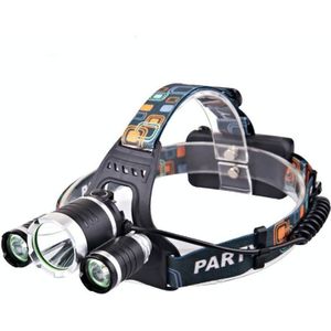 Strong Light Long-Range Rechargeable Three-Head Lamp Outdoor Fishing Lamp Led Head-Mounted Flashlight (1T6 x 2XPE 2 Batteries)