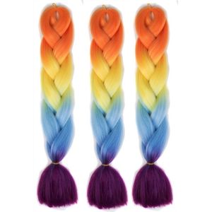 Fashion Color Gradient Individual Braid Wigs Chemical Fiber Big Braids  Length: 60cm(Orange+Yellow+Blue)