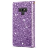 For Samsung Galaxy Note9 Multi-card Slots Starry Sky Laser Carving Glitter Zipper Horizontal Flip Leather Case with Holder & Wallet & Lanyard(Purple)