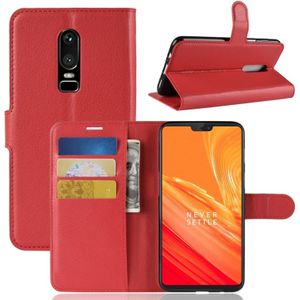 For OnePlus 6 Litchi Texture Horizontal Flip Leather Case with Holder & Card Slots & Wallet(Red)