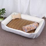 Dog Bone Pattern Big Soft Warm Kennel Pet Dog Cat Mat Blanket  with Rattan Mat & Blanket Size: M  70×50×15cm (Grey White)