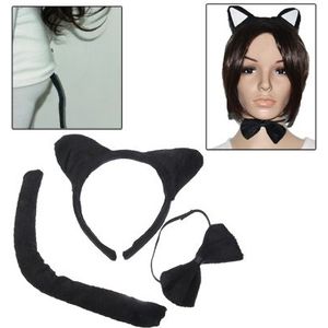 Dierlijke stuk set kat oren hoofdband Bow tie stuk set (zwart)