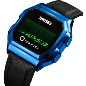 SKMEI 1650 Leather Strap Version LED Digital Display Electronic Watch with Touch Luminous Button(Blue)