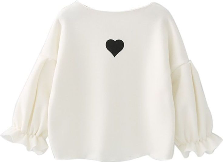 Herfst en winter warm schattige pofmouw top hartvormige geborduurde sweatshirt meisjes tops  hoogte: 120cm (Wit)