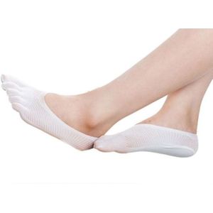 5 Pairs  Female Socks Five Toe Sock Slippers Invisibility for Solid Color Crew Socks(White)