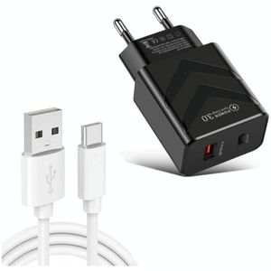 LZ-715 20W PD + QC 3.0 Dual-port Fast Charge Travel Charger with USB to Type-C Data Cable  EU Plug(Black)