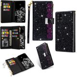 For Samsung Galaxy A81 / Note 10 Lite / M60s Multi-card Slots Starry Sky Laser Carving Glitter Zipper Horizontal Flip Leather Case with Holder & Wallet & Lanyard(Black)