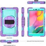 For Samsung Galaxy Tab A 8.0 2019 T290 360 Degree Rotation Contrast Color Shockproof Silicone + PC Case with Holder & Hand Grip Strap & Shoulder Strap(Purple + Mint Green)