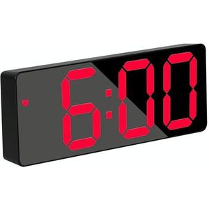 Mirror Bedside Alarm Clock Battery Plug-In Dual-Purpose LED Clock  Colour: Rectangle Black Shell (Black Surface Red light)