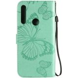 Pressed Printing Butterfly Pattern Horizontal Flip PU Leather Case with Holder & Card Slots & Wallet & Lanyard For Huawei P Smart Z / Y9 Prime 2019(Green)