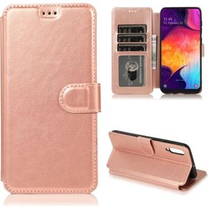 For Samsung Galaxy A50 / A70 Calf Texture Magnetic Buckle Horizontal Flip Leather Case with Holder & Card Slots & Wallet & Photo Frame(Rose Gold)