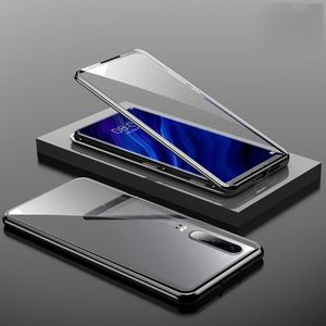 For Huawei P30 Magnetic Metal Frame Double-sided Tempered Glass Case(Black)