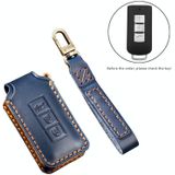 Hallmo Car Cowhide Leather Key Protective Cover Key Case for Mitsubishi Outlander (Blue)