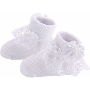 3 Pairs Bow Lace Baby Socks Newborn Cotton Baby Sock  Size:M(White)