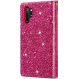 For Samsung Galaxy Note10+ Multi-card Slots Starry Sky Laser Carving Glitter Zipper Horizontal Flip Leather Case with Holder & Wallet & Lanyard(Rose Red)