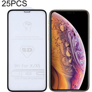 25 PCS 9H 5D Full Glue Full Screen Tempered Glass Film for iPhone X / XS / 11 Pro